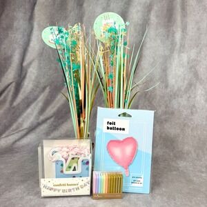 Happy Birthday Party Decor Set Banner Candles Heart Foil Balloon Centerpieces